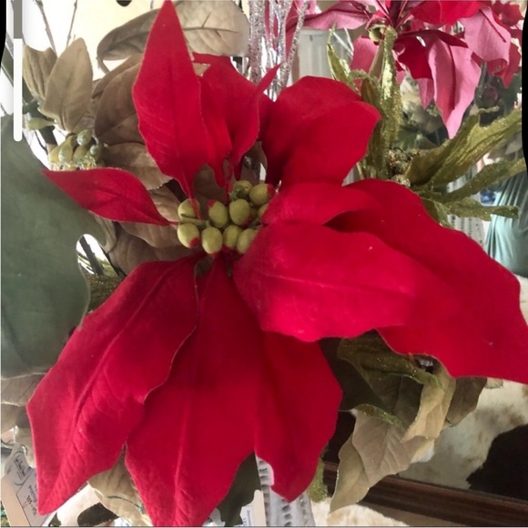 NWT 5) Large Christmas Red Velvet Wired Poinsettia 24” Flower Stems - Picture 2 of 4